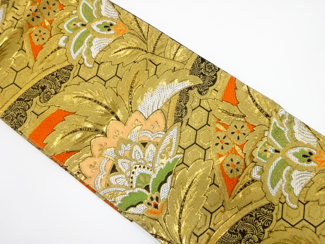 アンティーク　唐草に古典柄織り出し袋帯（着用可）